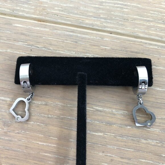 Industrial Inspired Two Tone Metal Keepers w Hoop + Heart Earrings Size OS - Picture 2 of 8